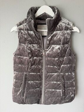 Calvin Klein Performance silver crushed velvet full zip down fill puffer vest S